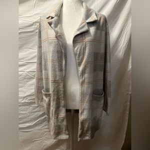 BBJ Los Angeles long line windowpane gray and tan check jacket size L